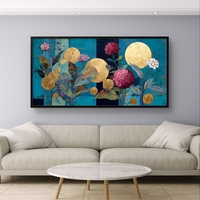 גן הזהב הבוטני – תמונת קנבס פרחים וזהב על רקע טורקיז | CY4512