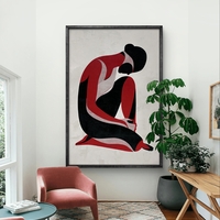 תמונת קנבס עם דמות נשית מינימליסטית בגווני שחור ואדום בעיצוב מודרני