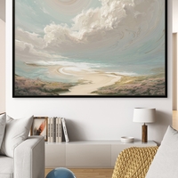 תמונת קנבס של חוף טבעי עם שמיים בתכלת-קרם ועננים מסתחררים – NEXTGEN BY BAR