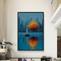 תמונת קיר קנבס יוקרתית של נוף עיר והשתקפות