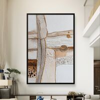 קווים זהובים – תמונת קנבס אבסטרקט טקסטורלית בלבן, בז׳ וזהב | CR6543