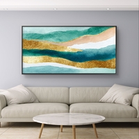 תמונת קנבס אבסטרקט טורקיז וזהב לרוחב – גלי אקוורל יוקרתיים | CJ6531
