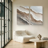 תמונת זכוכית זוגית אבסטרקטית בגווני שמנת ובז׳ בהשראת שכבות טבעיות בעיצוב רגוע