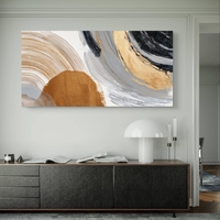 תמונת קנבס מופשטת לרוחב בגווני שחור, אפור וזהב – תכשיט לבית