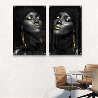 זוג תמונות זכוכית בפורטרט נשי בשחור וזהב עם הדפסה חלקה ויוקרתית