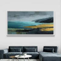 תמונת קנבס נוף ים אבסטרקטי בכחול וזהב – קנבס לסלון לרוחב--דגם CC4561