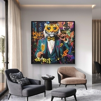 תמונת טייגר BIG BOSS מוארת עם שלט רחוק וסוללות – אמנות LED - מידות 83*83 ס