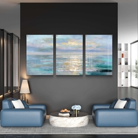 תמונת זכוכית שלשה נוף ים רגוע עם השתקפות אור