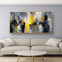 תמונת קנבס אבסטרקט עירוני – כתמי זהב וצהוב על רקע אפור ושחור | CJ6533