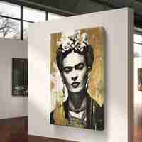 דיוקן זהב פרידה קאלו מונוכרומטי – תמונת קנבס אישה בשחור לבן וזהב | DC4472