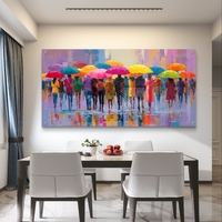 גשם של צבע – תמונת זכוכית אורבנית עם מטריות צבעוניות והשתקפויות | GP1392