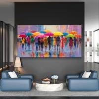 גשם של צבע – תמונת זכוכית אורבנית עם מטריות צבעוניות והשתקפויות | GP1392