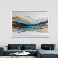 תמונת קנבס אבסטרקטית בגווני כחול ותכלת עם נגיעות זהב בעיצוב יוקרתי