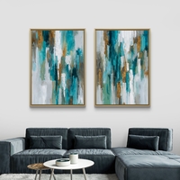 סט תמונות קנבס זוגי בגווני טורקיז, לבן וזהב בעיצוב אבסטרקטי – תכשיט לבית