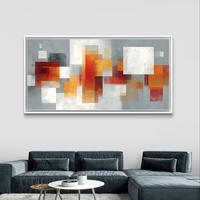 תמונת קנבס לרוחב בהדפסה חלקה עם צורות אבסטרקטיות בגווני אפור, לבן וכתום, בעיצוב מודרני ואלגנטי לבית.