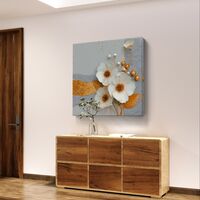 עלי זהב – תמונת קנבס פרחים לבנים עם זהב ואפור | SQ3381