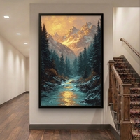 נהר זהוב בין ההרים – תמונת קנבס נוף הרים ויער בגווני כחול וזהב | DC4474