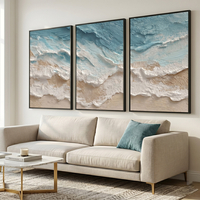 שלשת תמונות קנבס חוף טקסטורלי בגווני שמנת, חול ותכלת – דגם TA1362