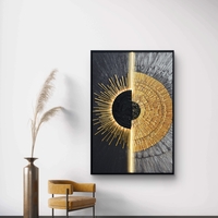 תמונת שמש אבסטרקטית שחור זהב מוארת עם שלט רחוק וסוללות – אמנות LED דגם LED1009-מידה 123*83 ס