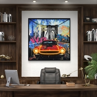 תמונת LED רכב קלאסי בניו יורק – מופעלת על סוללות עם שלט רחוק - מידה 83*83 ס