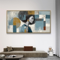 גיאומטריה נשית – תמונת קנבס דיוקן נשי אבסטרקטי בגווני כחול וזהב | CK4815