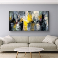 תמונת קנבס אבסטרקט עירוני – כתמי זהב וצהוב על רקע אפור ושחור | CJ6533