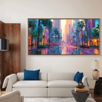 תמונת קנבס אורבנית צבעונית עם רחוב רטוב והשתקפויות ניאון בגווני טורקיז, ורוד וכתום – NEXTGEN BY BAR