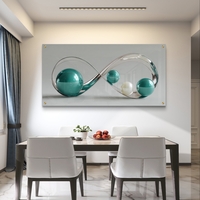 תמונת זכוכית לרוחב עם עיצוב אינסוף וכדורים בגווני טורקיז ושמנת