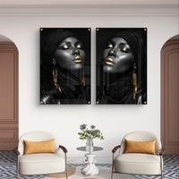 זוג תמונות זכוכית בפורטרט נשי בשחור וזהב עם הדפסה חלקה ויוקרתית