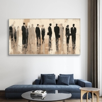 תמונת קנבס של דמויות מופשטות בגווני שחור ובז' בהדפסה חלקה ללא תבליט, מקולקציית תכשיט לבית.