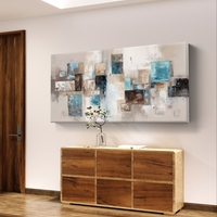 תמונת קנבס לרוחב בעיצוב אבסטרקטי עם צורות גאומטריות בגווני תכלת, בז’ ושמנת