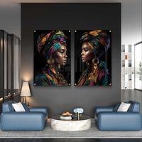 סט תמונות זכוכית זוגי עם דמות נשית בטורבן צבעוני בעיצוב דרמטי ויוקרתי