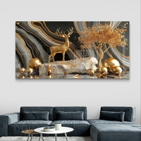 תמונת קיר זכוכית אלגנטית בשחור וזהב עם אייל מוזהב ואפקט תלת־ממד יוקרתי