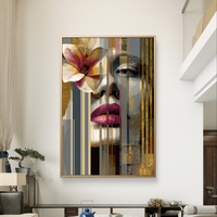 דיוקן נשי עם פרח וצבעי זהב – תמונת קנבס מודרנית יוקרתית | DX5114