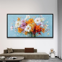 זר פריחה – תמונת קנבס פרחים צבעוניים על רקע תכלת | MS1355