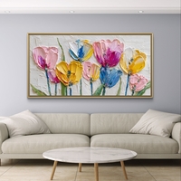 תמונת קנבס לרוחב עם פרחים צבעוניים בסגנון ציור אמנותי ועדין לעיצוב הבית