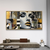 תמונת קנבס לרוחב עם דיוקן נשי אבסטרקטי ונגיעות זהב בגווני שחור, לבן ואפור, בהדפסה חלקה לעיצוב מודרני ויוקרתי.