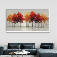 תמונת קנבס לרוחב עם שדרת עצים בגווני אדום כתום וזהב לעיצוב הבית