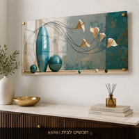 תמונת זכוכית כדים אבסטרקטיים טורקיז ופרחי קאלה זהב | דגם KS701