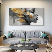 תמונת קנבס לסלון – דיוקן נשי אבסטרקטי בזהב ואפור | דגם TS5941