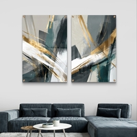 תמונת זכוכית זוגית אבסטרקטית בגווני ירוק, לבן ושחור עם נגיעות זהב בעיצוב מודרני