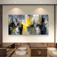 תמונת קנבס אבסטרקט עירוני – כתמי זהב וצהוב על רקע אפור ושחור | CJ6533