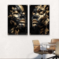 זוג תמונות זכוכית בעיצוב פורטרט מודרני בשחור וזהב עם פרגמנטים גיאומטריים יוקרתיים