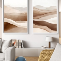 ציורי קנבס אבסטרקטיים בהשראת נוף מדברי בגווני שמנת וחום
