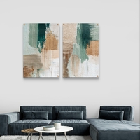 סט תמונות זכוכית זוגי אבסטרקטי בגווני בז’ וירקרק בעיצוב מודרני ורגוע