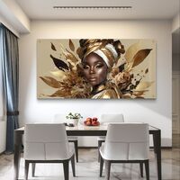 תמונת זכוכית לרוחב עם דיוקן נשי בגווני זהב ועיצוב יוקרתי