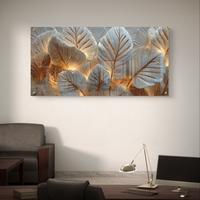 עלי זהב ולבן על זכוכית – תמונת זכוכית יוקרתית למשרד ולסלון | GX4175