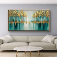 אגם זהב – תמונת קנבס עצים מוזהבים מעל השתקפות טורקיז רגועה | CK7122