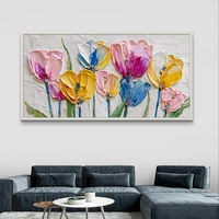 תמונת קנבס לרוחב עם פרחים צבעוניים בסגנון ציור אמנותי ועדין לעיצוב הבית