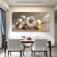 פרחי פנינה וזהב על זכוכית – תמונת זכוכית אלגנטית בגווני שמנת וזהב | GX4173